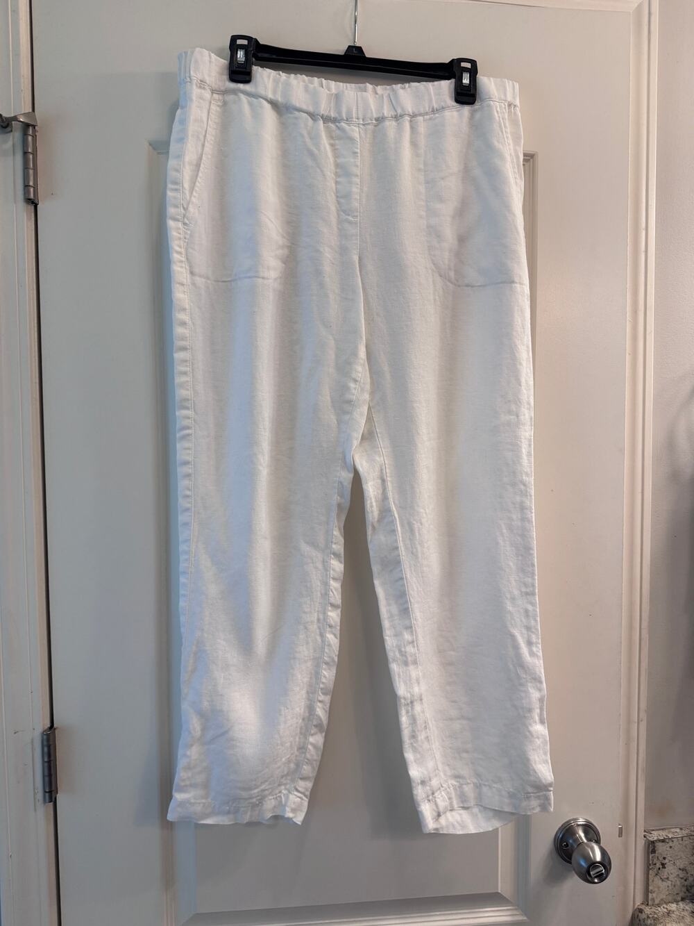 J Jill Pure Jill Linen Crop Pants Womens M Petite White Elastic Waist Casual